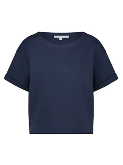 Weiches Shirt mit Rundhalsausschnitt und gekrempelten Ärmeln in dunkelblau, Wunderwerk Oldenburg