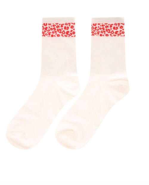 weiße Socken mit Leostreifen in rot, Wunderwerk Oldenburg