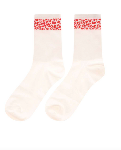 weiße Socken mit Leostreifen in rot, Wunderwerk Oldenburg