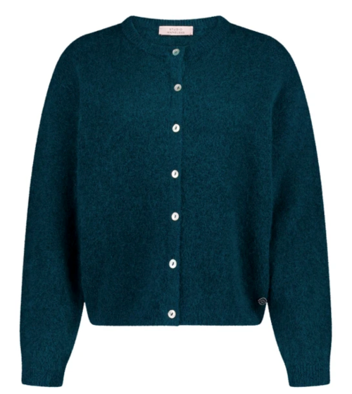 tealfarbener Cardigan aus wolle und Mohair Wunderwerk Oldenburg