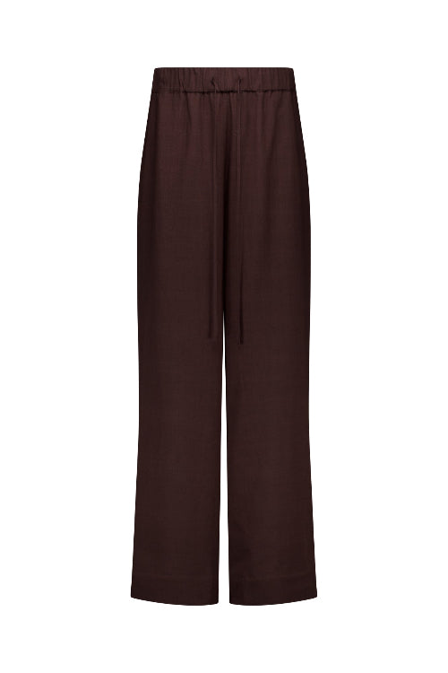 Weite, gerade geschnittene Leinenhose mit schmalem Bindeband in Braun