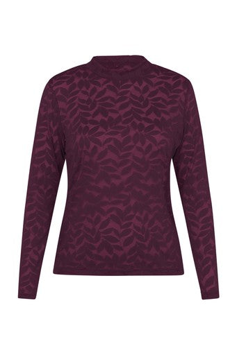 Spitzen-Longsleeve mit floralem Muster und leicht transparentem Look in Beerenrot, Wunderwerk Oldenburg