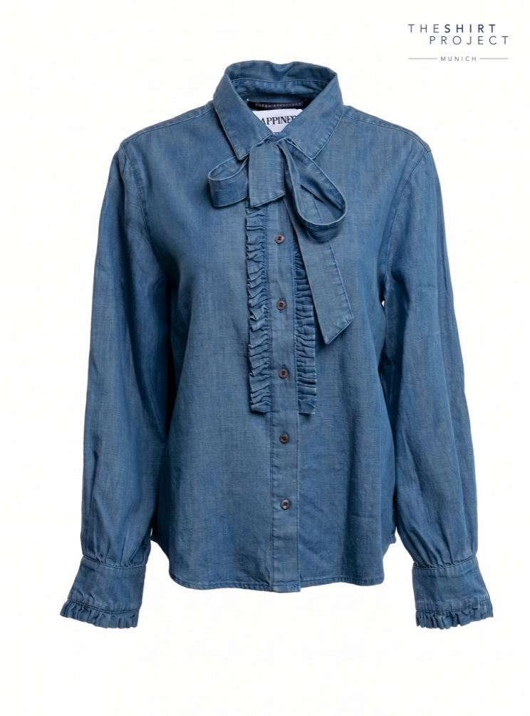 Jeansbluse mit Volant und abnehmbarer Schluppe, Wunderwerk Oldenburg