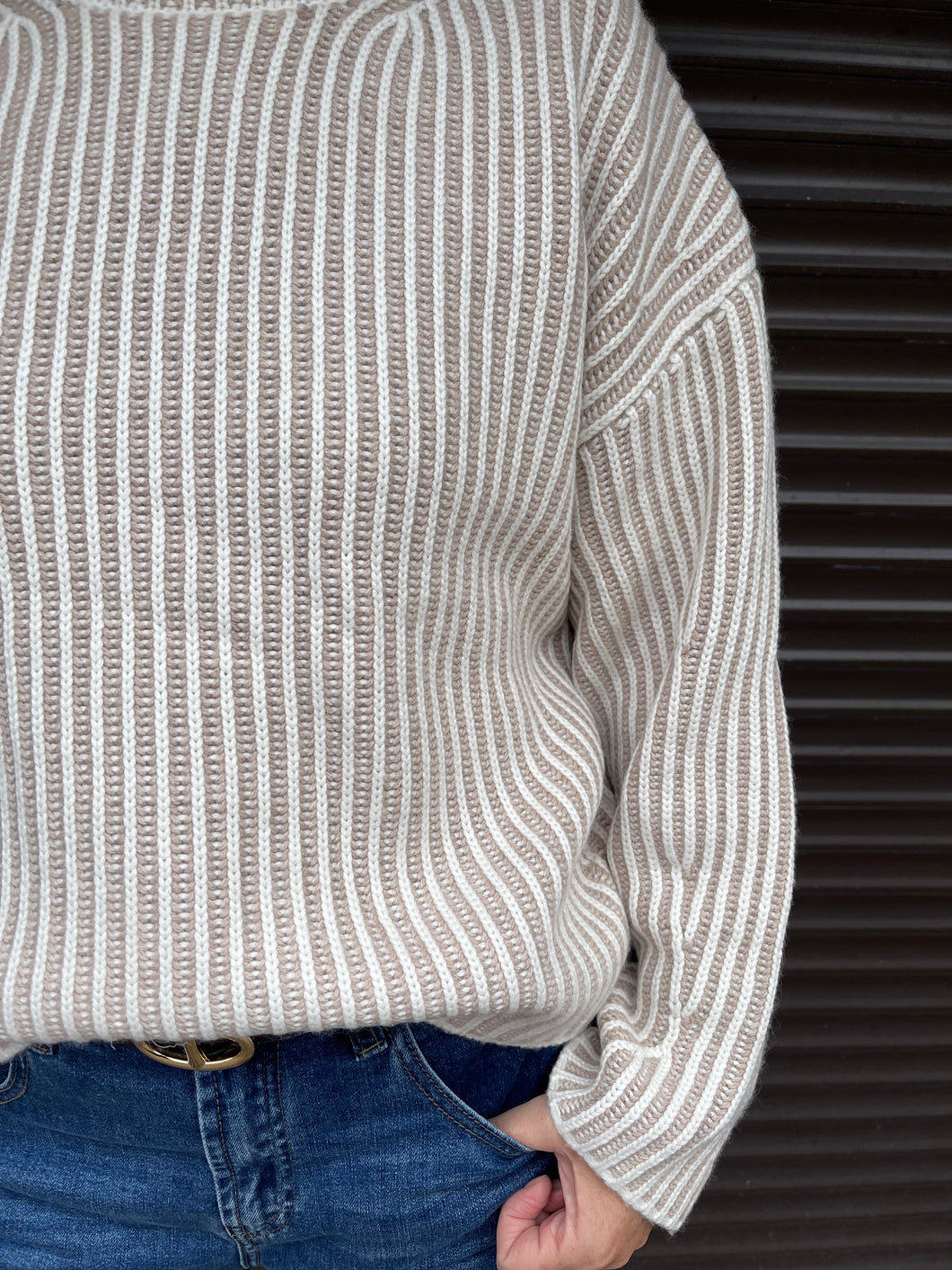 Strick Rollkragen Pullover in Beige mit Längsstreifen, Wunderwerk Oldenburg