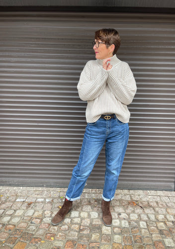 Strick Rollkragen Pullover in Beige mit Längsstreifen, Wunderwerk Oldenburg