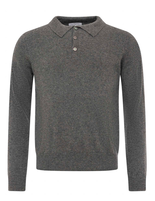 Mittelgraues Herren-Poloshirt aus 100 % Cashmere mit Polokragen und Knopfleiste, Wunderwerk Oldenburg