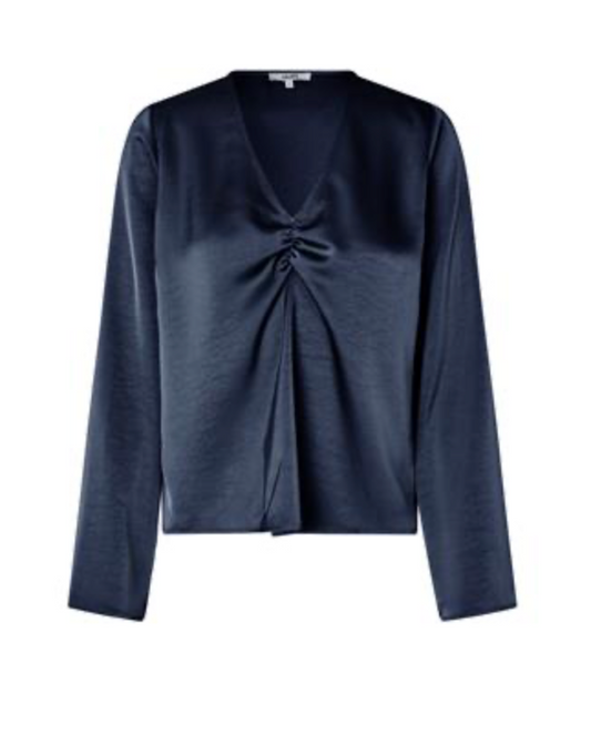 Dunkelblaue Bluse mit Raffung am V-Ausschnitt Wunderwerk Oldenburg